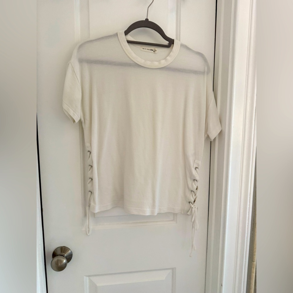 Rag and Bone Lace-Up Side Short Sleeve Tee - White